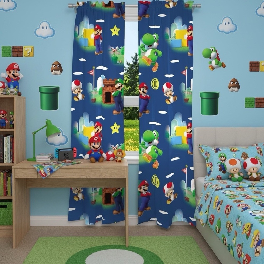 Super Mario Window Curtains Drapes Set, 82 in W x 63 in L, 2 Panels